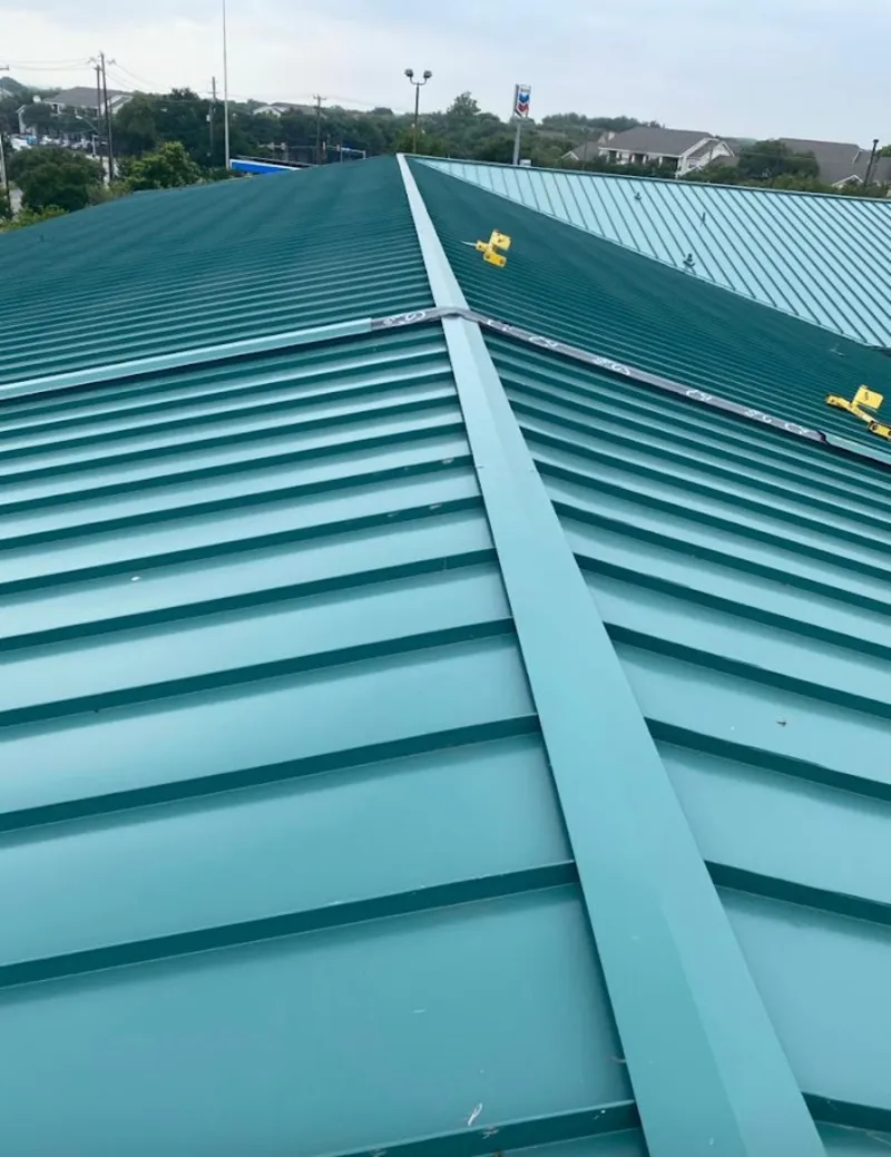 Green commercial metal roof ridge and valley for Metal Roof Repair in Welby